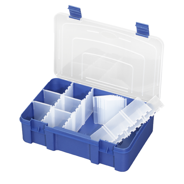 Panaro Tacklebox Blau mit Transparentem Deckel - 196, 1-15 compartimenten, 276x188xH75 mm