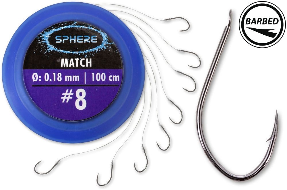Browning Sphere Match Hooks To Nylon 100cm gebundene Friedfischhaken (8 st)
