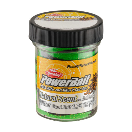Berkley PowerBait® Natural Glitter Trout Bait 50g - Black / Spring Green Twist