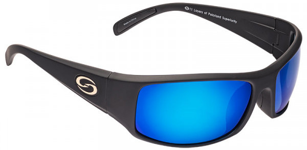 Strike King S11 Optics Sonnenbrille - Okeechobee Matte Black Frame / Multi Layer White Blue Mirror Gray Base Glasses