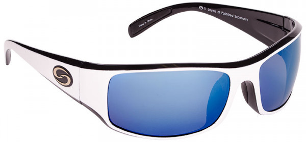 Strike King S11 Optics Sonnenbrille - Okeechobee Shiny White Black Two Tone Frame / Multi Layer White Blue Mirror Gray Base Glasses