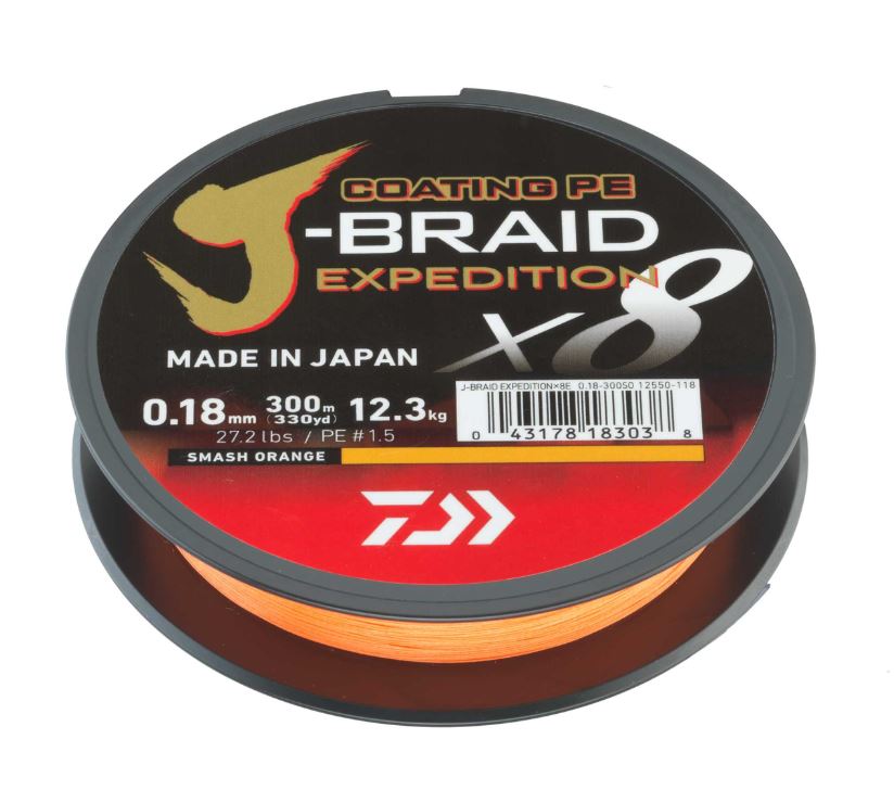 Daiwa J-Braid Expedition X8E Geflochtene Schnur Smash Orange (300m)