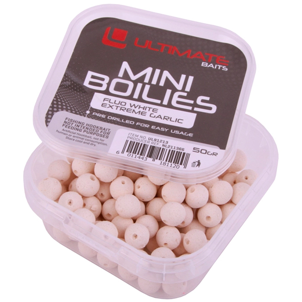 Ultimate Method Feeder Starter Set - Ultimate Baits Pre Drilled Mini Boilies, Fluo White Extreme Garlic