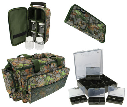 NGT Camo Carryall Kit mit Tacklebox, Rigbox & Glug Bag