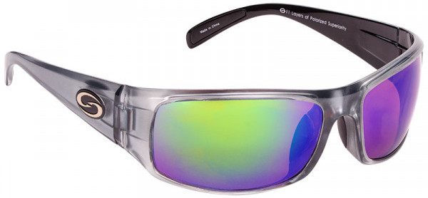 Strike King S11 Optics Sonnenbrille - Okeechobee Shiny Clear Gray Metallic Black Two Tone Frame / Multi Layer Green Mirror Amber Base Glasses