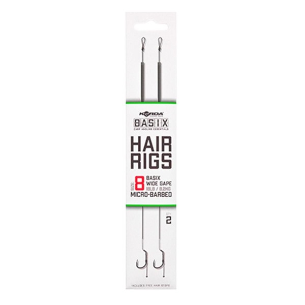 Korda Basix Hair Rigs Wide Gape - Basix Hair Rigs Wide Gape 8 18lb/8,2kg (2 Stück)