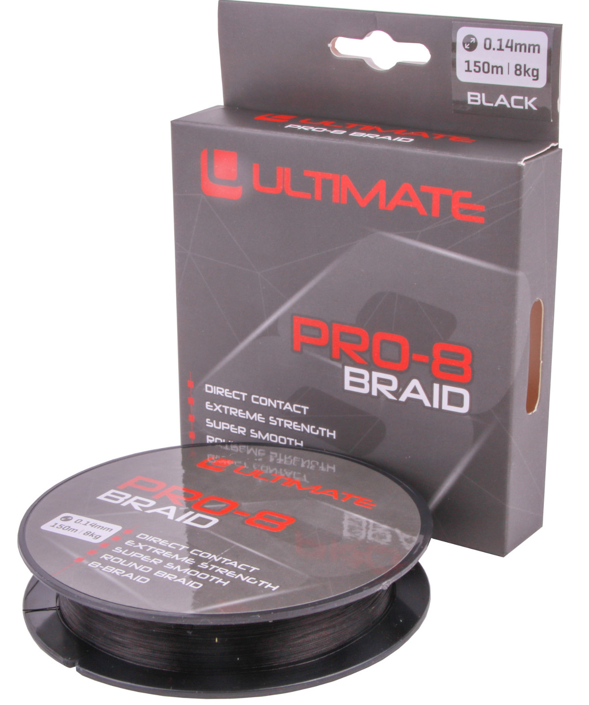 Ultimate Seabass Set, Wolfsbarschrute, Rolle, Schnur und Kunstköder - Ultimate Pro-8 Braid 0.14mm 8kg 150m Black