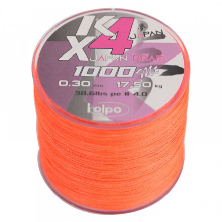 Kolpo K Braid X4 Orange Gefochtene Schnur 1000m