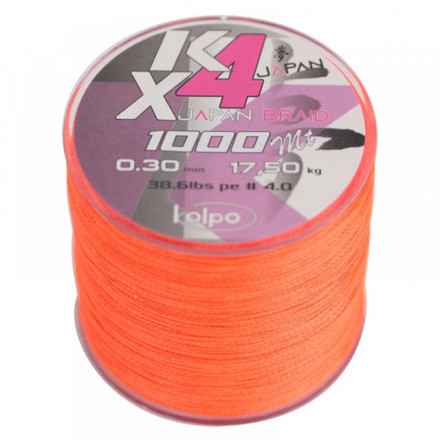 Kolpo K Braid X4 Orange Gefochtene Schnur 1000m