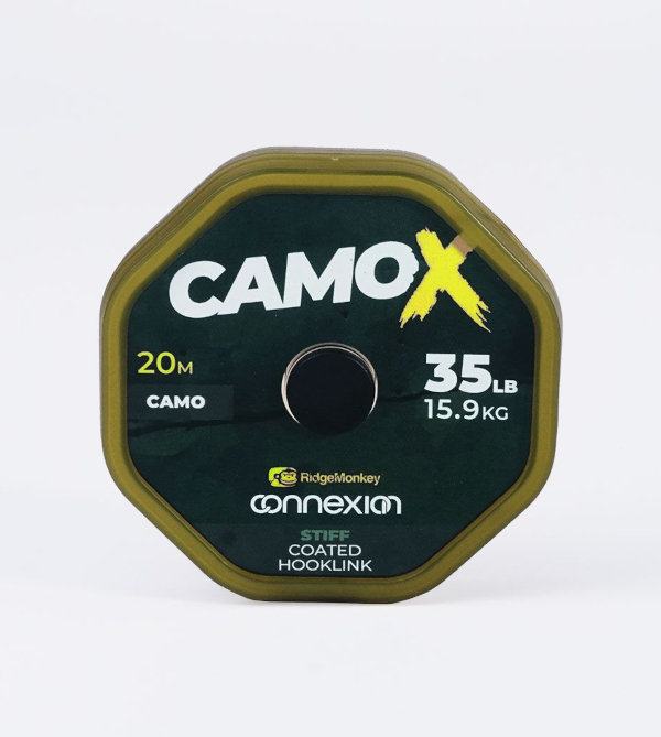 RidgeMonkey Connexion Camo X Stiff Coated Hooklink - Stiff Coated Hooklink 35lb/15,9kg Camo 20m