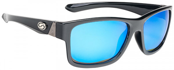 Strike King SK Pro Sonnenbrille - Shiny Black Frame / Multi Layer White Blue Mirror Gray Base Glasses