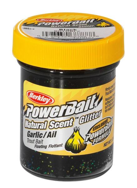 Berkley PowerBait® Natural Glitter Forellenteig 50g - Garlic Black Glitter